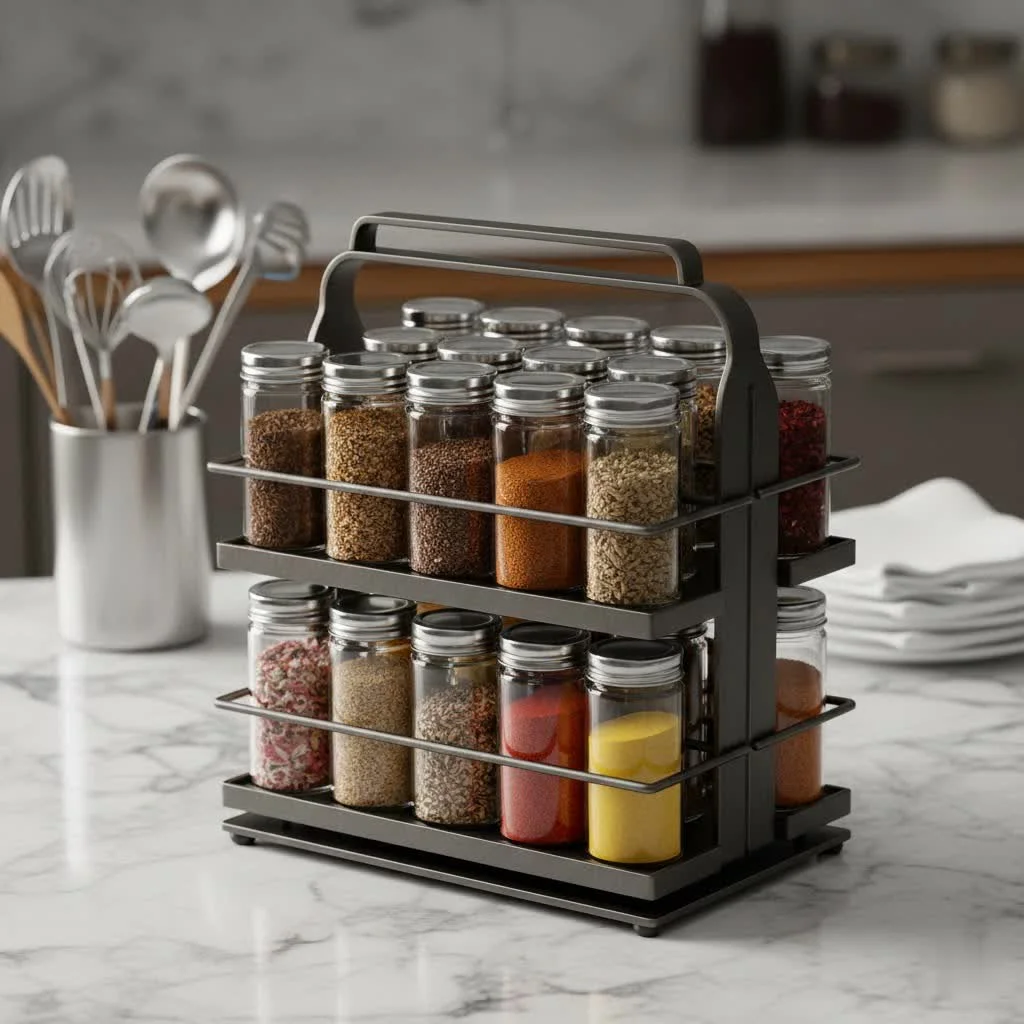 IKEA BEKVÄM spice rack mounted on a kitchen wall
