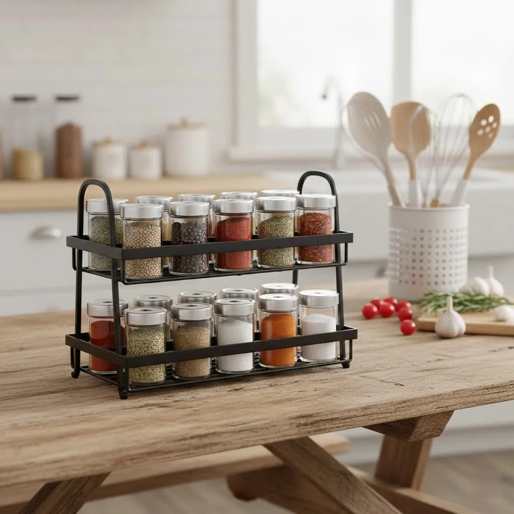Pantry door spice rack maximizing kitchen space